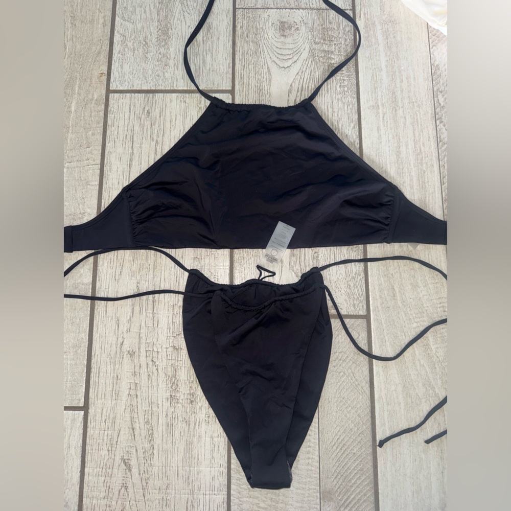 Good American Black Halter Bikini Set